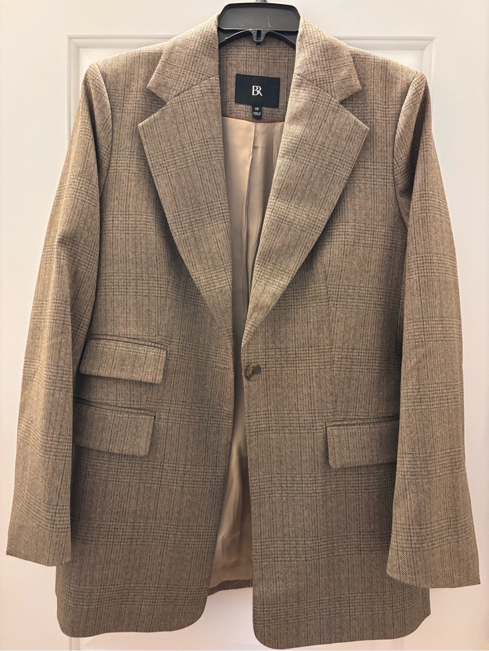 Banana Republic Plaid Tan Blazer - Womens Classic Single-Button Jacket